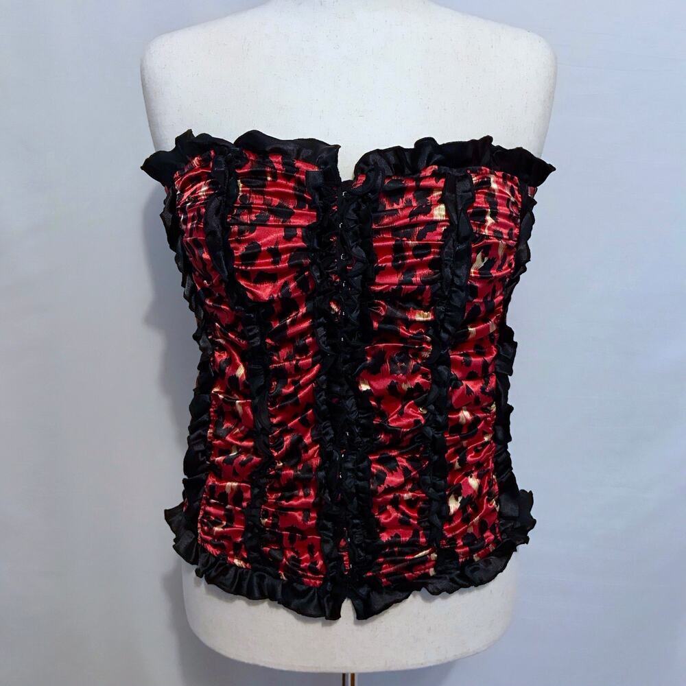Check Me First NWT Red, Black and Beige Leopard Print Bustier Women XL - Picture 4 of 13